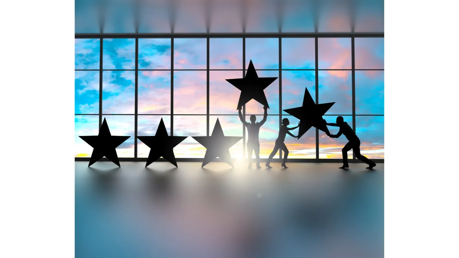 Team improving star ratings concept customer feedback review growth business reputation management